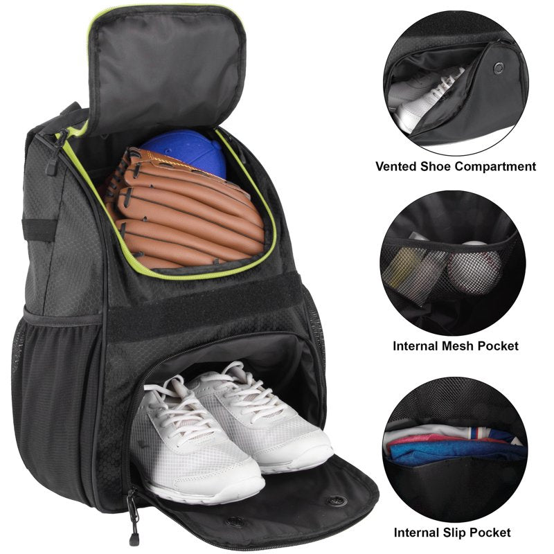 Baseball & Softball Backpack with Bat Holders, Shoe Compartment & Tech Pocket