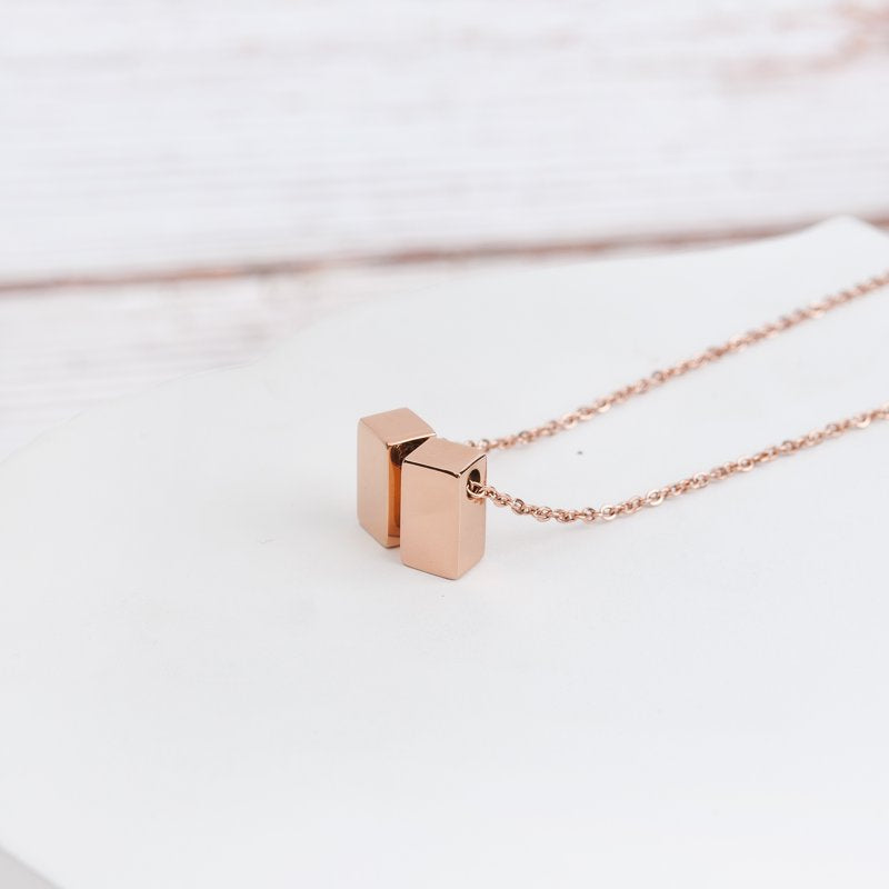 Rose Gold Cube Necklace Gift for Mom - Mothers Day Birthday Jewelry Set