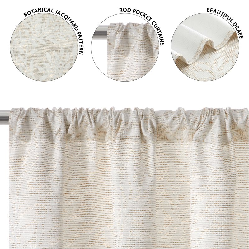 Blackout Curtain Panel Pair - Jacquard Botanical Window Drapes 84 Inches