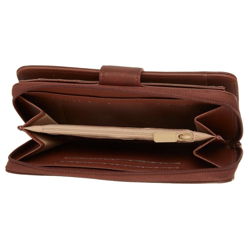Women's Leather Checkbook Wallet with Multiple Card Slots and Zipper Closure