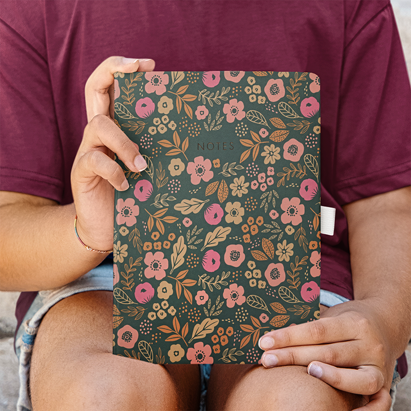 Large Floral Journal 8x10 Inch Hardcover Notebook with 200 College-Ruled Pages