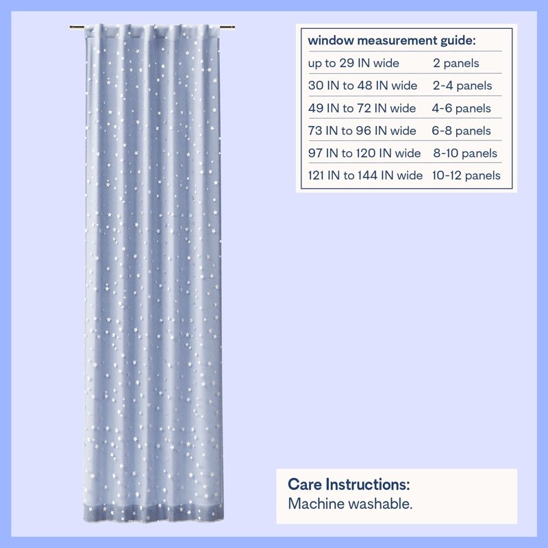 Kids Sheer Blackout Curtain Panel with Metallic Stars, Rod Pocket & Back Tabs, 38x95 in