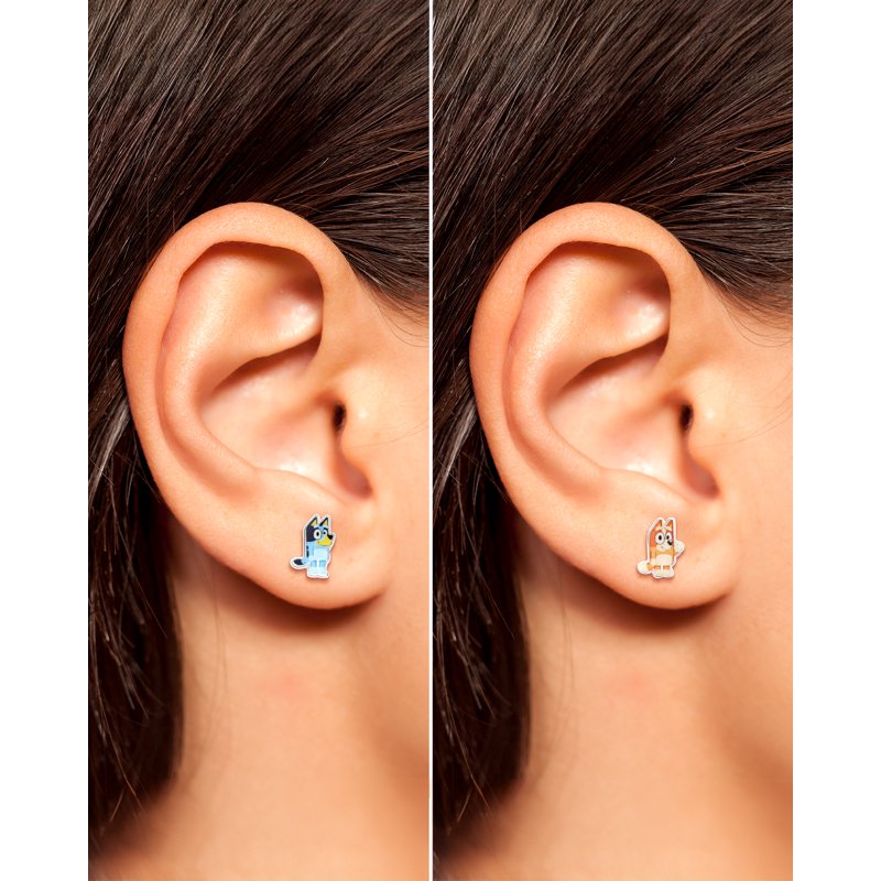 Bluey Girl's Sterling Silver Mismatch Earring Set with Bluey & Bingo