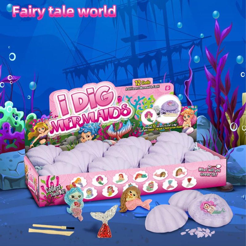 Kids Mermaid Dig Kit with Excavation Blocks and Treasure Hunt - STEM Educational Toy for Ages 6-12