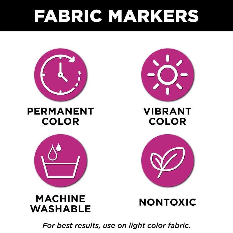 Rainbow Fabric Markers Set - 10 Brush Tip Markers for Textiles, Washable, Permanent