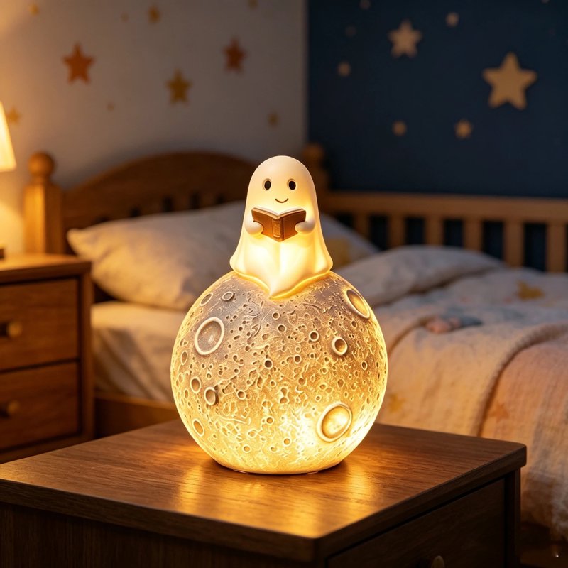 Halloween Ghost Moon Night Light - 3D Resin Table Desk Lamp for Home & Party Decor