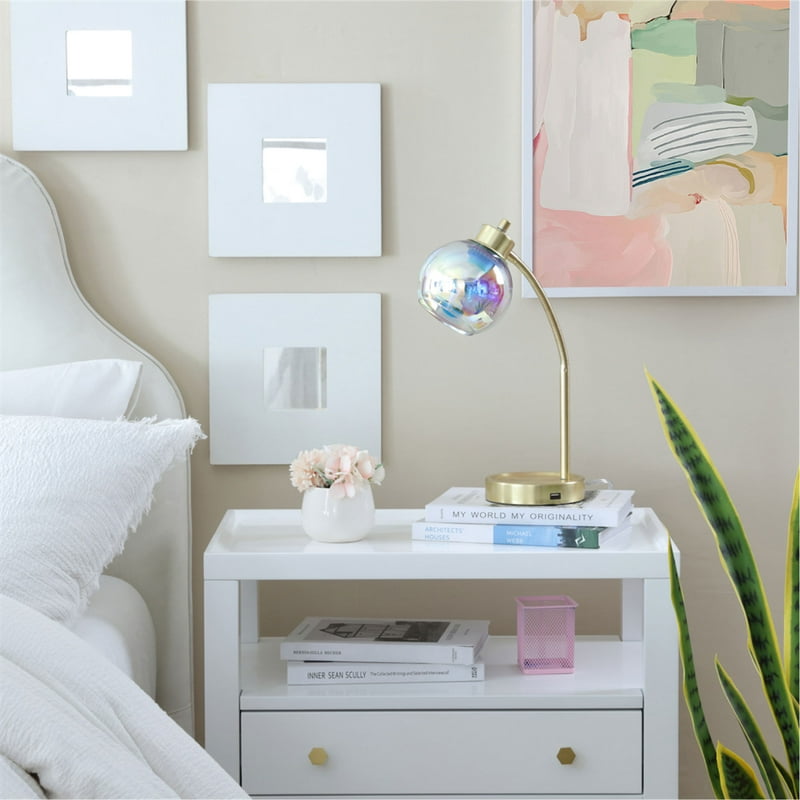 Iridescent Orb Table Lamp with USB Charging and Adjustable Gooseneck - Gold