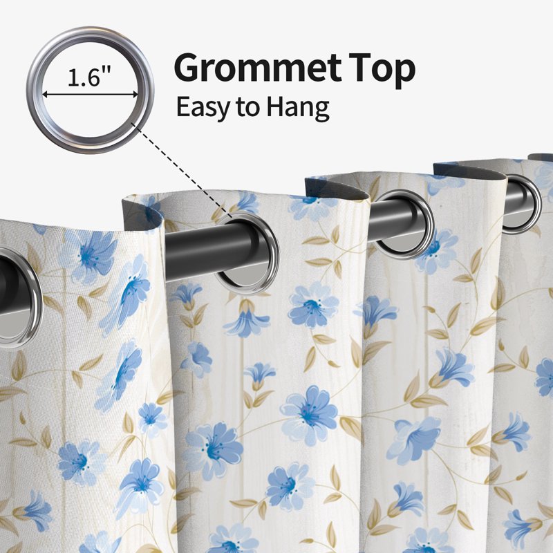 Blackout Curtains with Thermal Insulation - Floral Farmhouse Grommet Drapes, Multiple Sizes