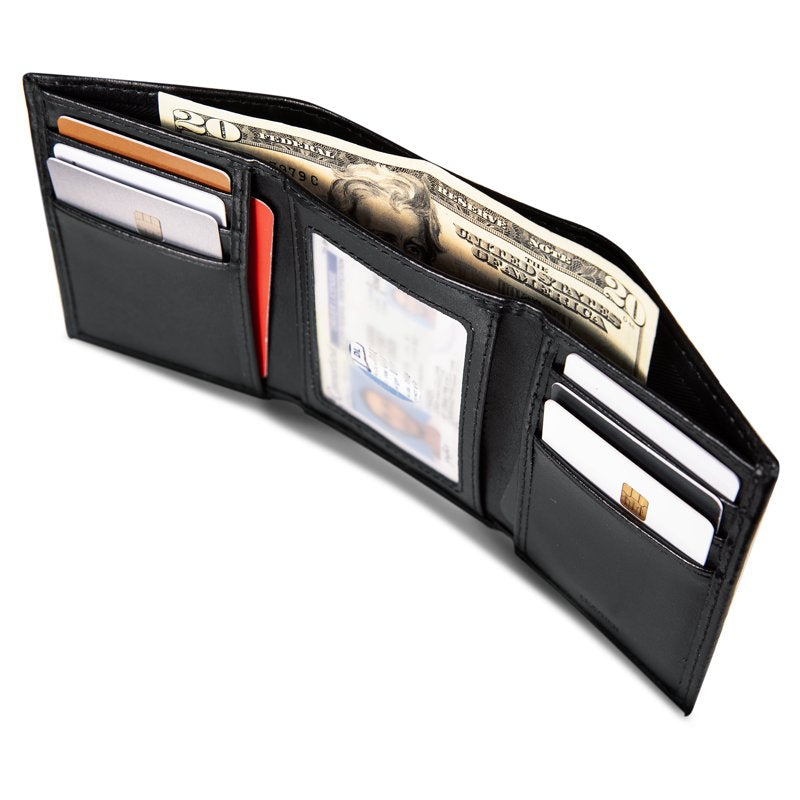 Leather Perforated Trifold Wallet with RFID Blocking - Slim Design, Card & Cash Storage