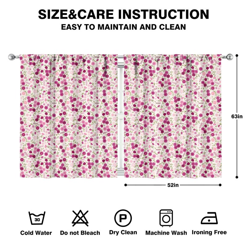 Blackout Floral Curtain Panels 52x63 Inch Rod Pocket Drapes for Bedroom & Living Room
