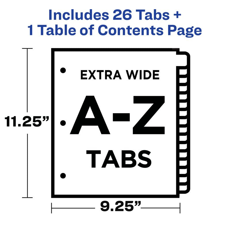 Extra-Wide Binder Dividers with Tabs - 26 Pack for Organizing Files