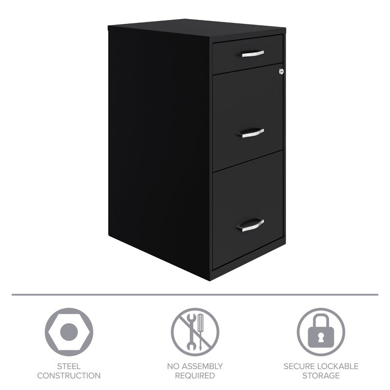 3-Drawer Vertical File Cabinet with Lock - Steel Office Storage, Black