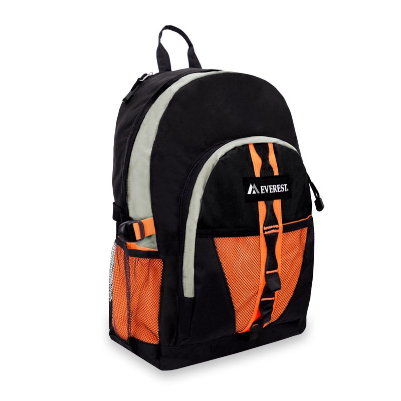 Unisex Backpack with Dual Mesh Pockets 19 Inch Orange Gray Black