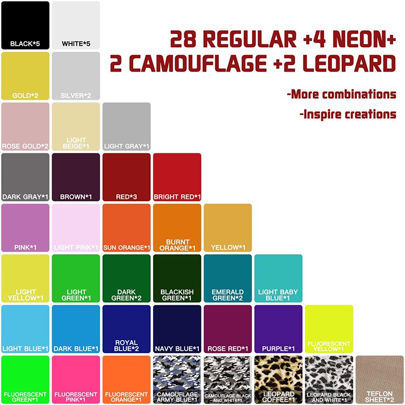 Heat Transfer Vinyl Sheets - Assorted Colors, 54 Pack, 12x10 Inches