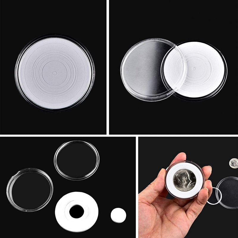 Coin Collection Storage Case with 96 Coin Capsules and Foam Gaskets - White