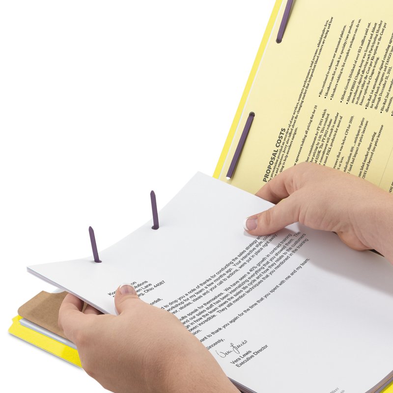 Legal Pressboard File Folders with Fasteners - Yellow 10-Pack