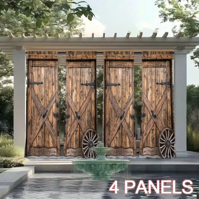 Wood Grain Barn Door Curtains Light Filtering for Living Room & Bedroom