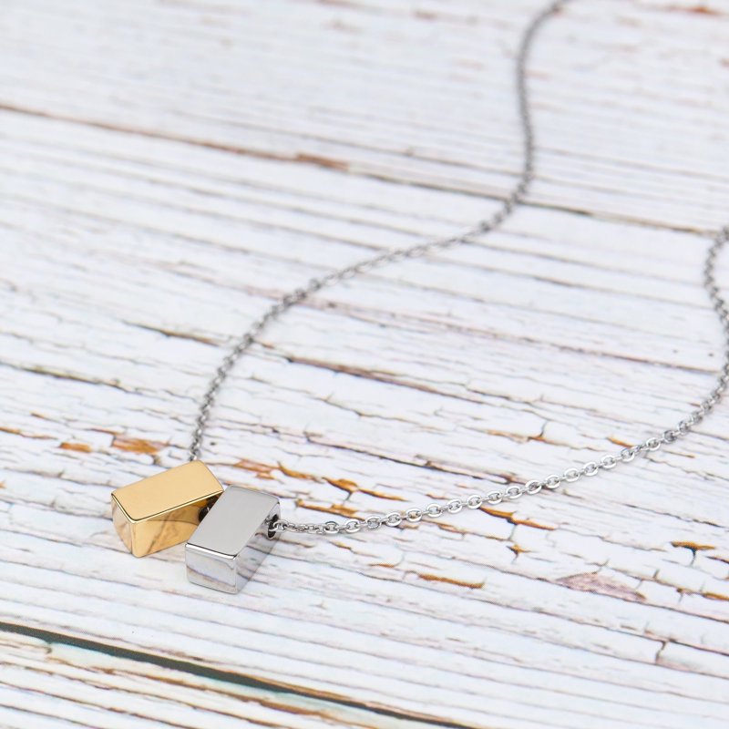 Double Cube Pendant Necklace for Sisters Gift - Silver & Rose Gold