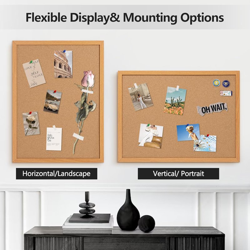 Large Cork Bulletin Board with Wood Frame - Wall-Mounted Pin Board for Home & Office