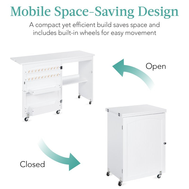 Multi-Function Sewing & Craft Table with Storage - White