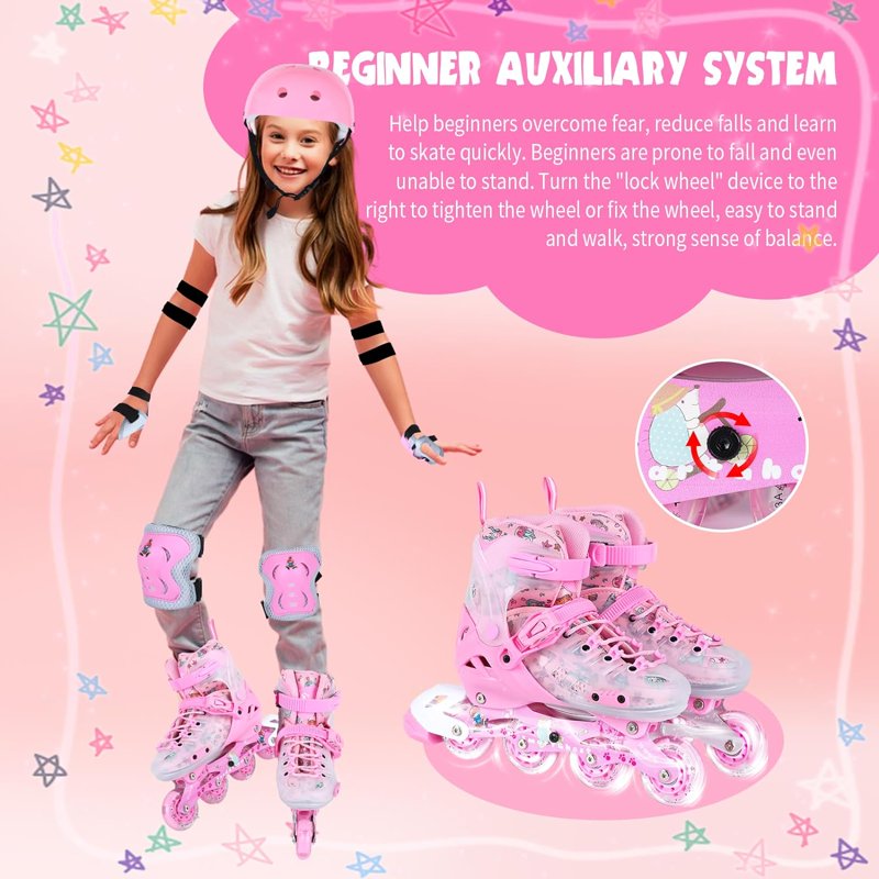Kids Adjustable Inline Skates with Light-Up Wheels & Protective Gear Set