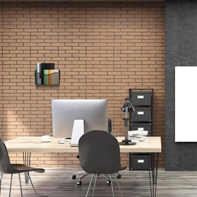 Wall Mount File Organizer with Metal Mesh Pocket for Office & Home