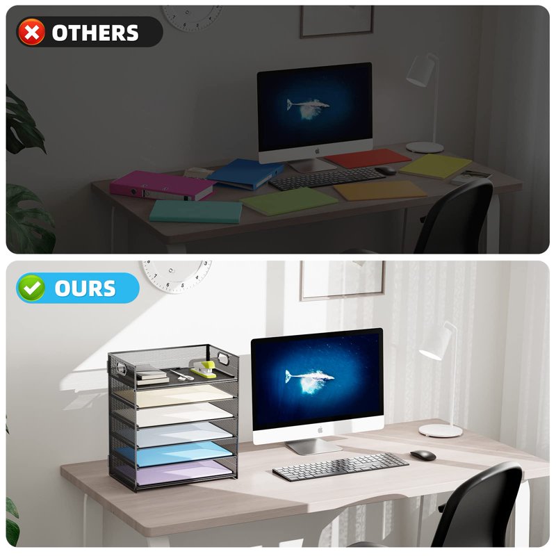 6-Tier Mesh File Organizer with Handle - Letter & A4 Paper Sorter for Desktop