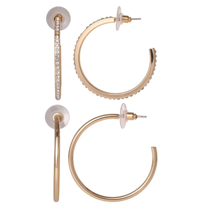 Gold-Tone Hoop Earrings with Cubic Zirconia Set for Women