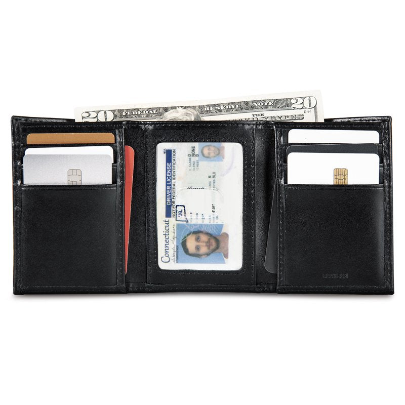 Leather Perforated Trifold Wallet with RFID Blocking - Slim Design, Card & Cash Storage