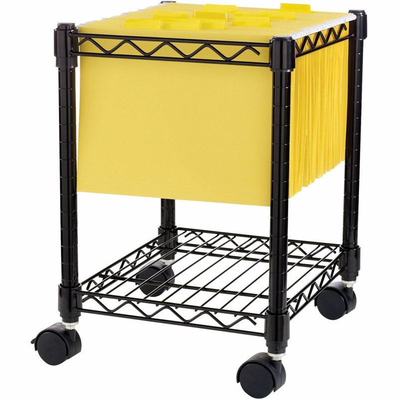 Mobile Wire Filing Cart 15.5 x 14 x 19.5 Inch with Storage Shelf - Durable Metal Frame