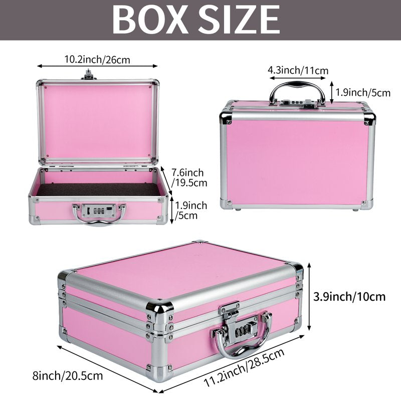Large Aluminium Lock Box for Medications and Valuables - Pink, Travel & Home Use