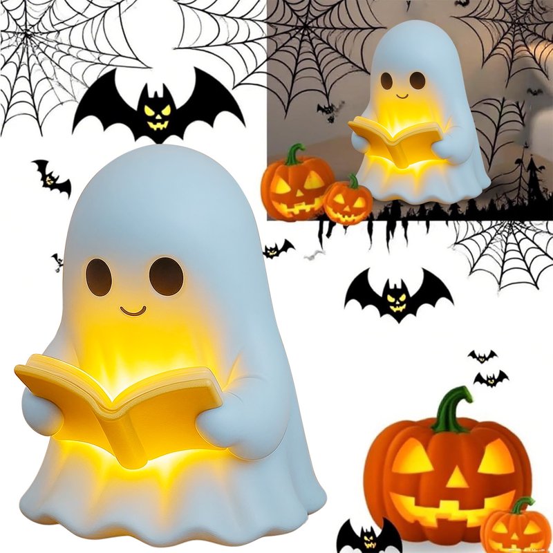 Halloween Ghost Reading Book Lamp - Cute Night Light for Indoor Decor