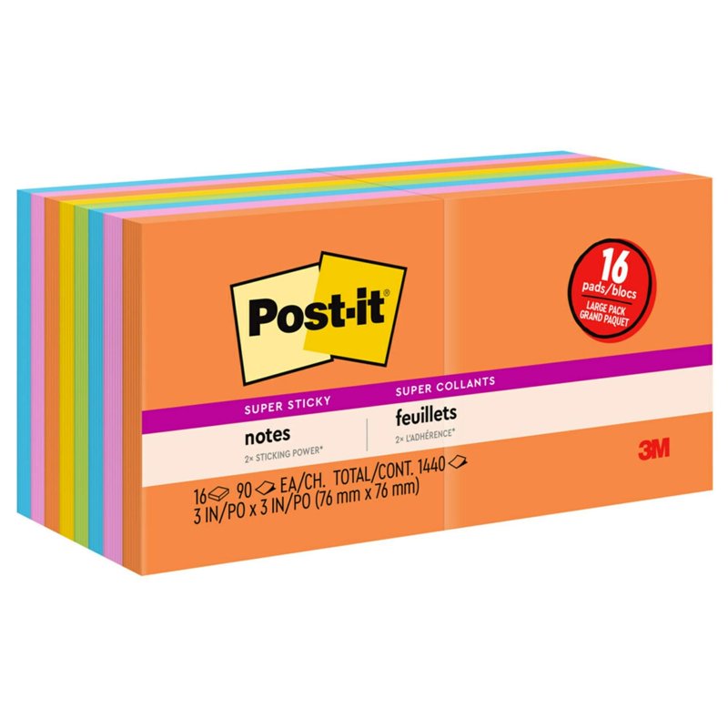 Post-it Super Sticky Notes 3x3 Inches - Rio de Janeiro Pack of 16 Pads