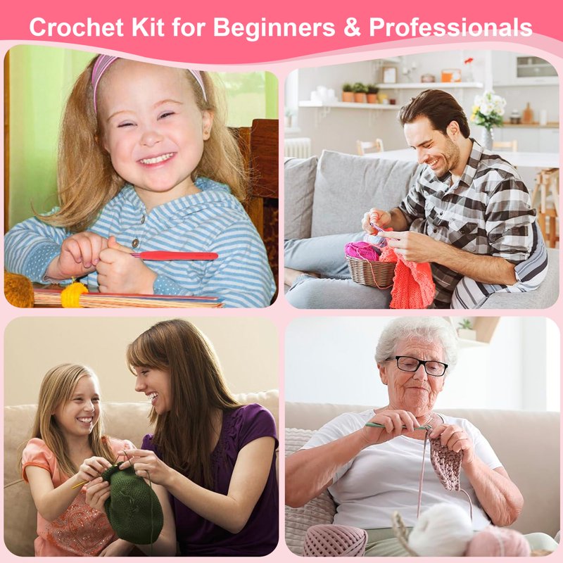 Crochet Kit for Beginners Adults - 76 Pcs Yarn Hooks Accessories Tote