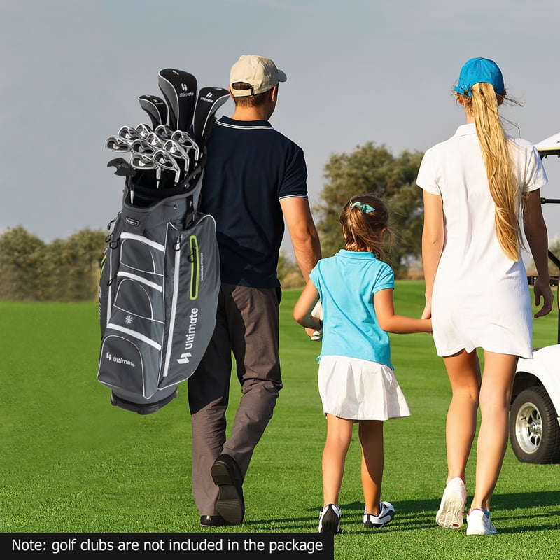 Costway 33'' Golf Cart Bag with 15-Way Top, Putter Well, Cooler, Rain Hood – Grey/Green Variation