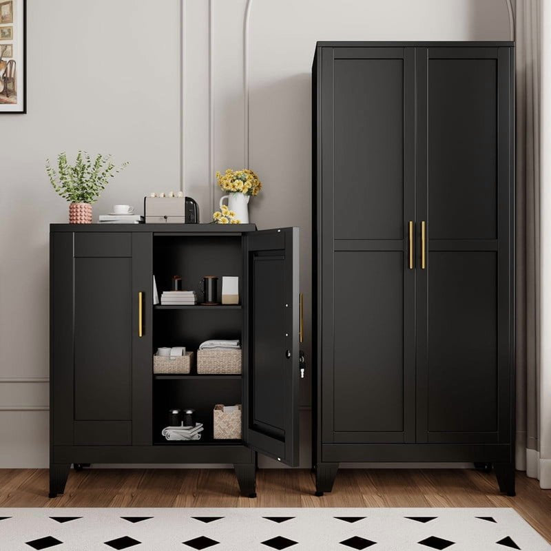 Small Metal Office Storage Cabinet with Lock and Adjustable Shelves, Steel File Cabinet