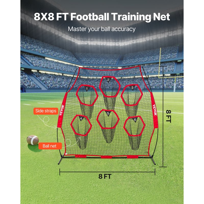 Football Throwing Net with Targets - 8x8 ft Practice Training Equipment