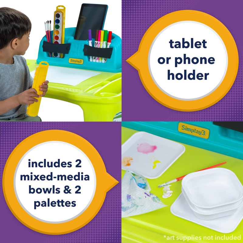 Kids Art & Craft Storage Table with Attached Stool & Multiple Compartments