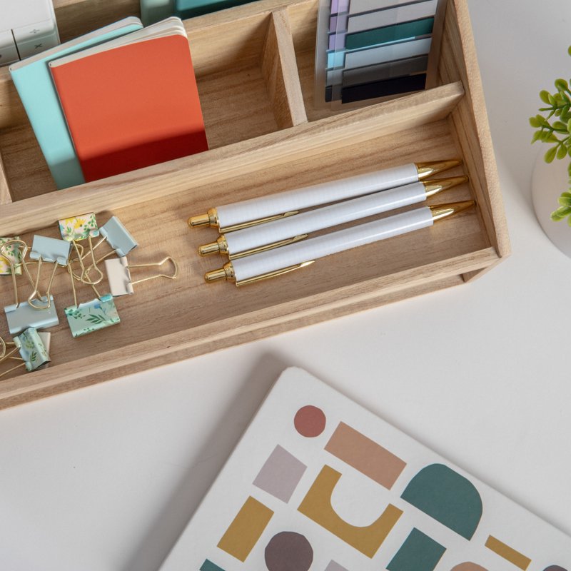 Stackable Wooden Desk Organizer Boxes with Drawers - Set of 3