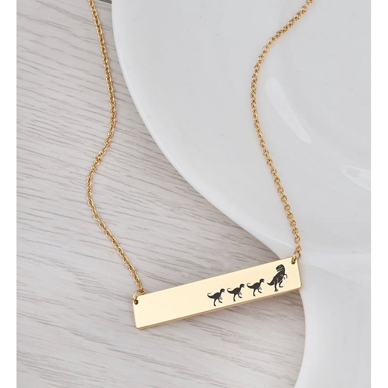 Personalized Dinosaur Family Bar Necklace - Engravable Mother's Day Jewelry