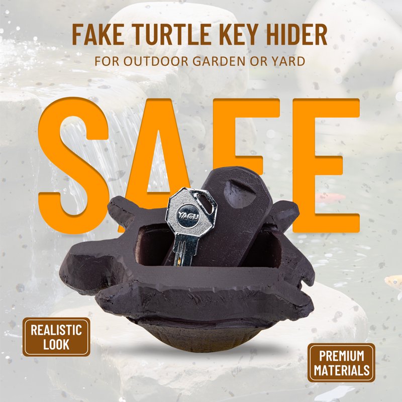Outdoor Fake Rock Turtle Key Hider Disguised Garden Security Safe for Spare Keys