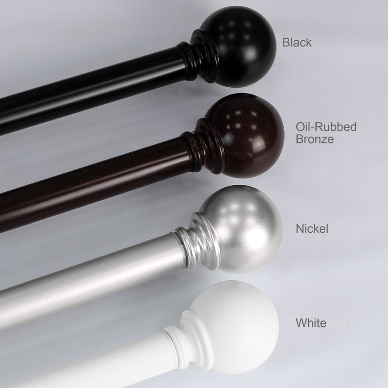 Adjustable 1-Inch Curtain Rod Set - Black, Nickel, White & Bronze Finish