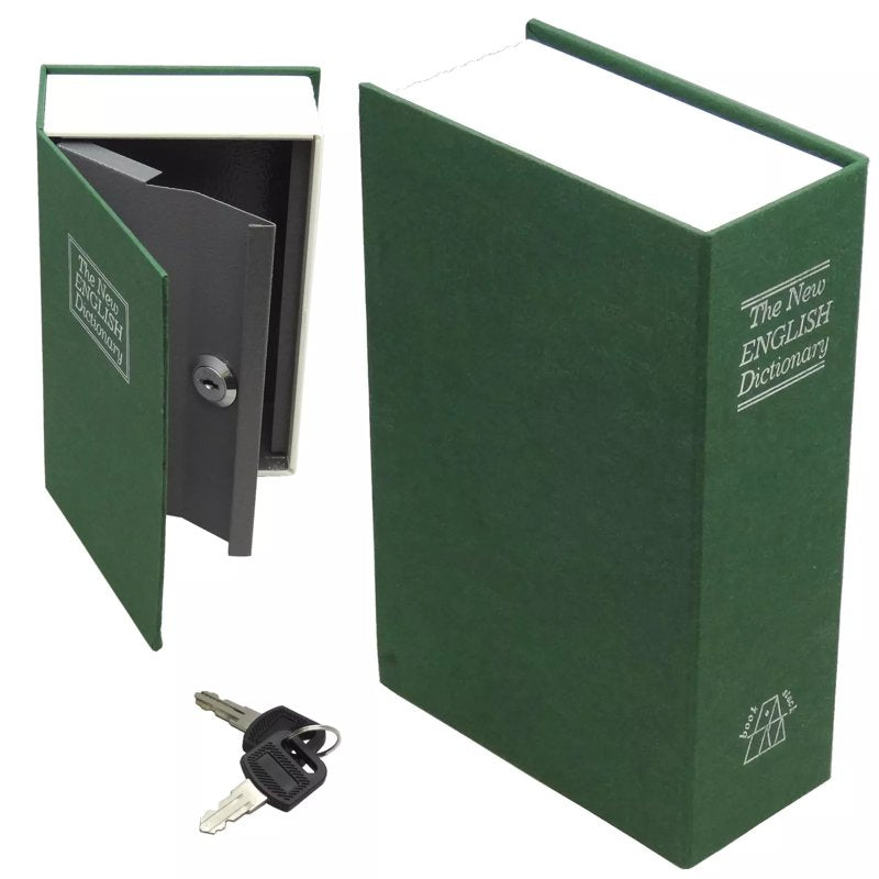 Small Green Book Safe with Key Lock - Hidden Disguise for Valuables