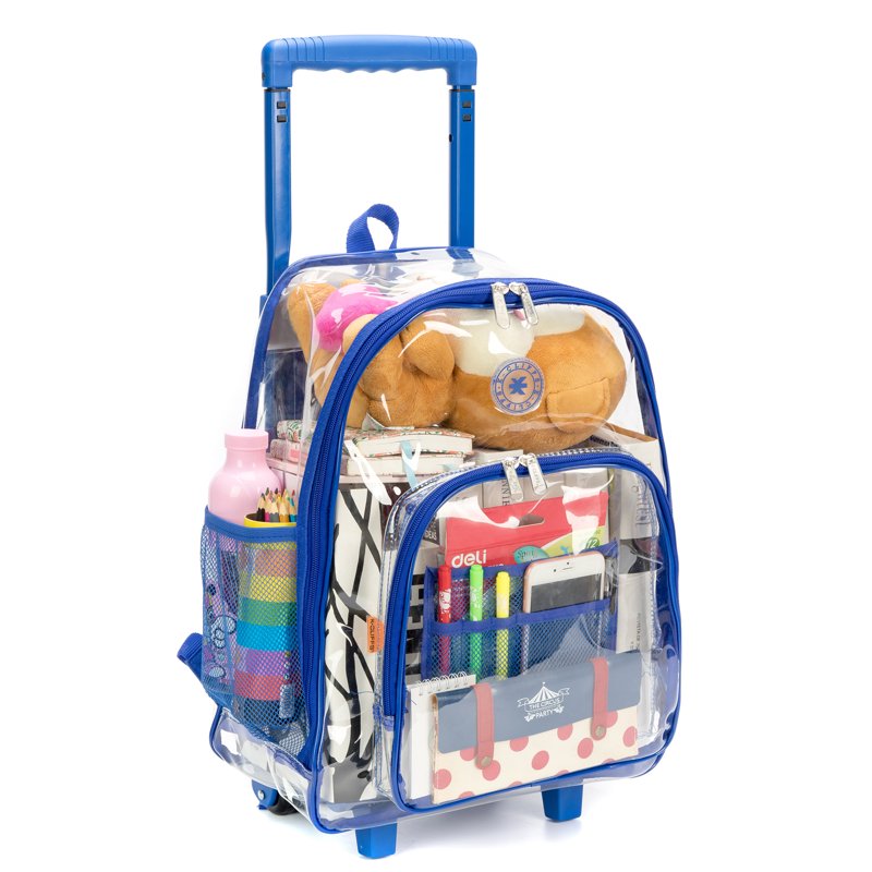 17-Inch Clear PVC Rolling School Backpack with Reinforced Straps - Unisex Teen-Adult