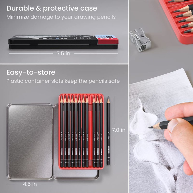 Graphite Drawing Pencils Set 12 Colors 6B to 4H for Sketching and Shading