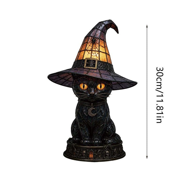 Halloween Witch Cat Lamp 3D Resin Night Light Gothic Decor for Home & Party