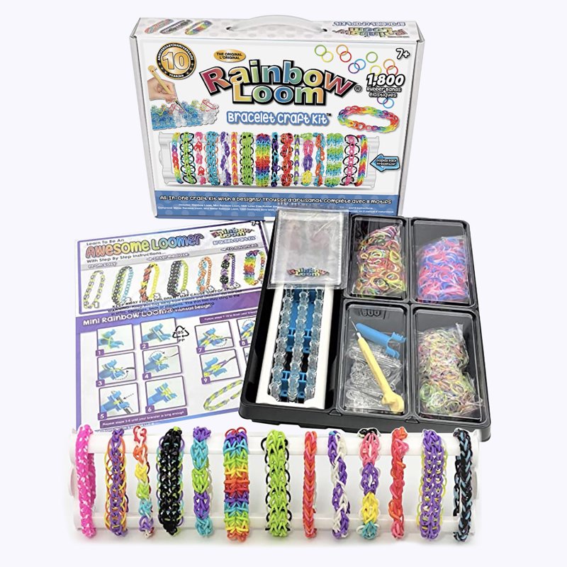 Rainbow Loom Rubber Band Bracelet Craft Kit with 1,800 Bands & Storage