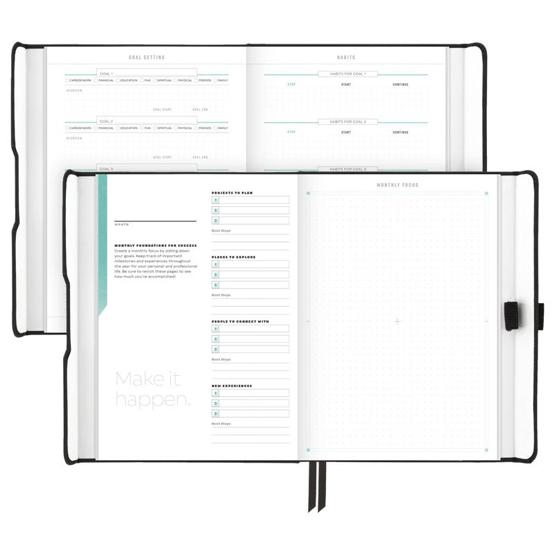 Undated Small Planner 5.5 x 8.5 Inch with Stickers & Pocket - Black