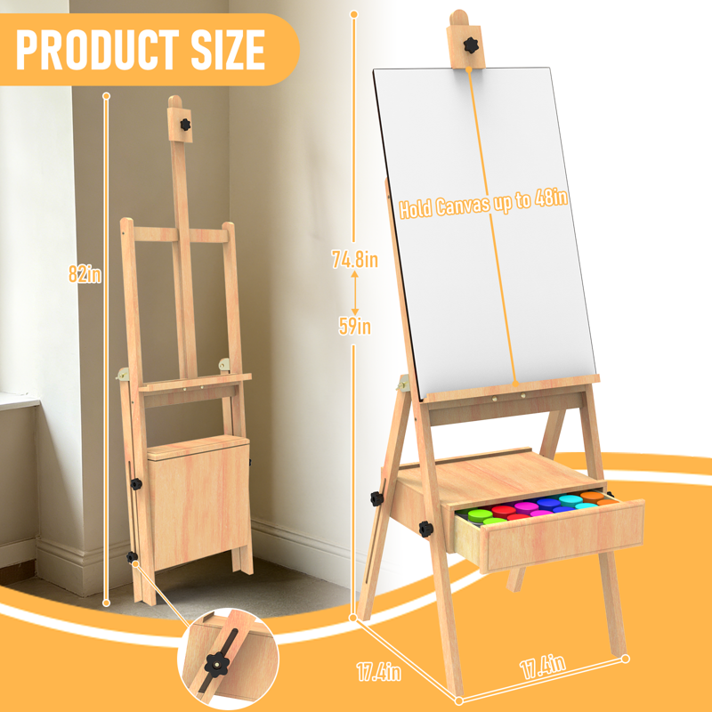 Wooden Art Easel with Storage Drawer, Adjustable Painting Stand for Adults & Kids