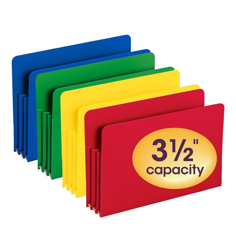 Poly File Pocket with Straight-Cut Tab - 3.5 Inch Expansion, Pack of 4